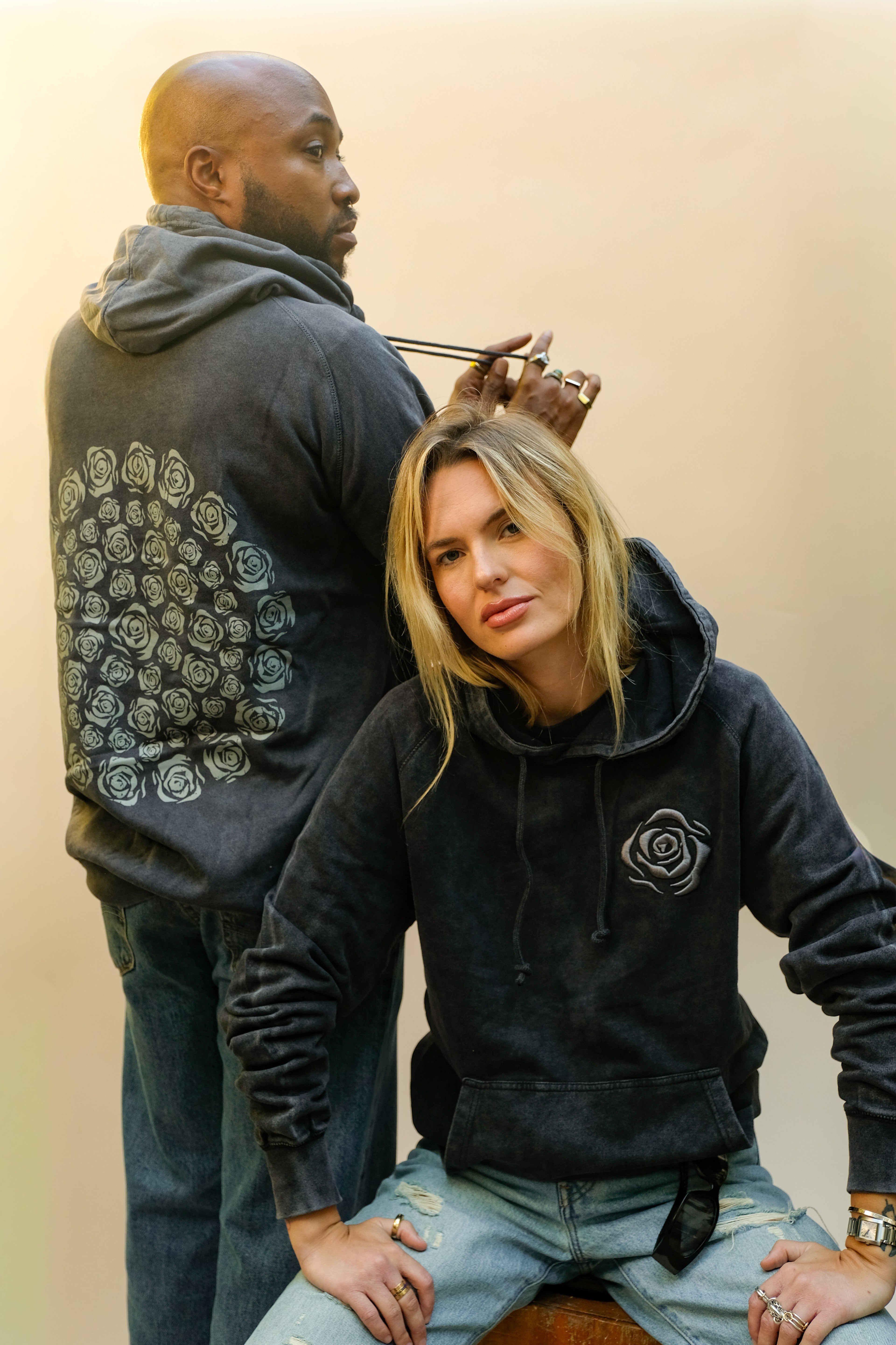 Stealth Mineral Wash Rose Cluster Hoodie