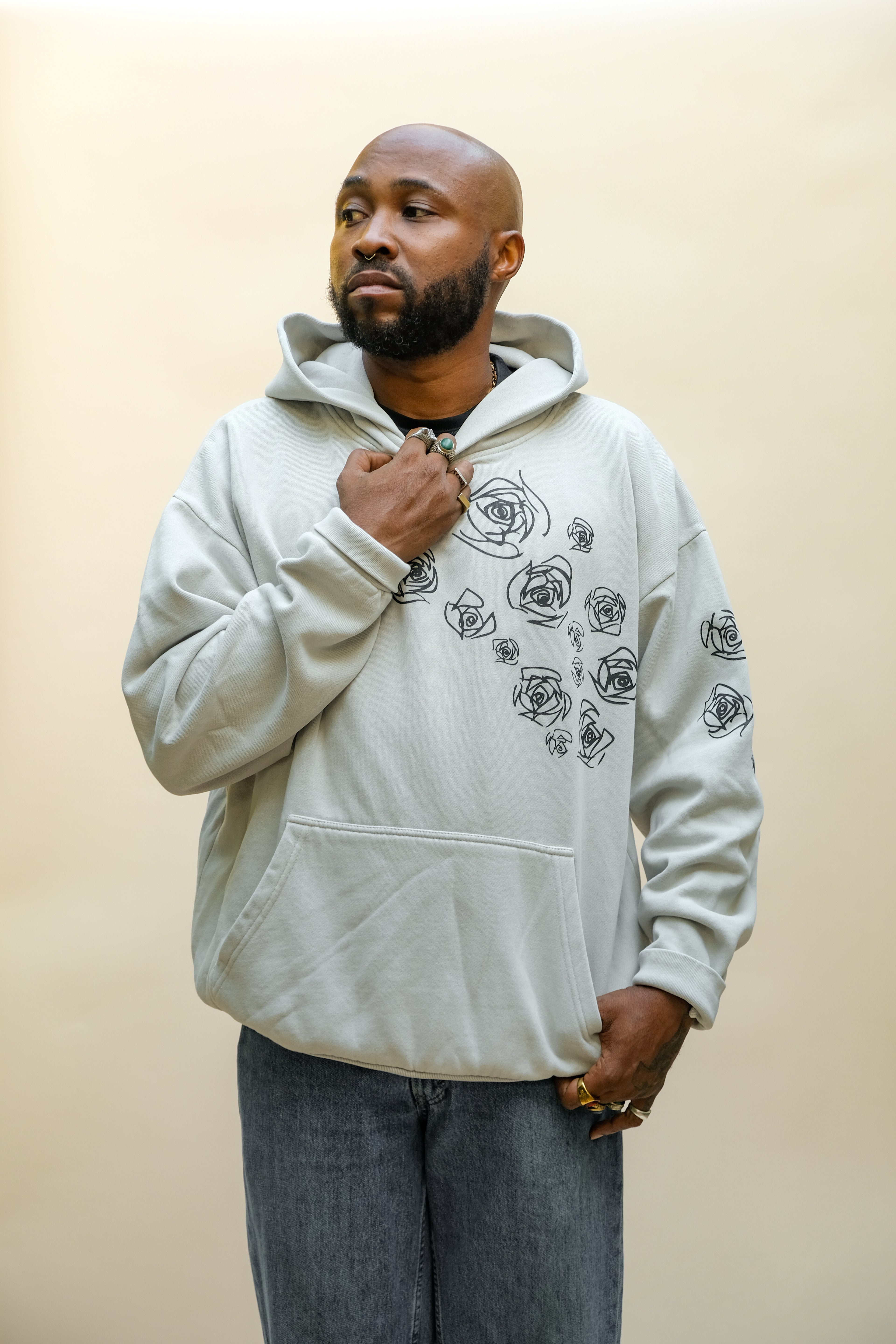 Sketch Rose Lunar Grey Hoodie