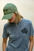 3 Rose Embroidered Vintage Olive Green Dad Cap