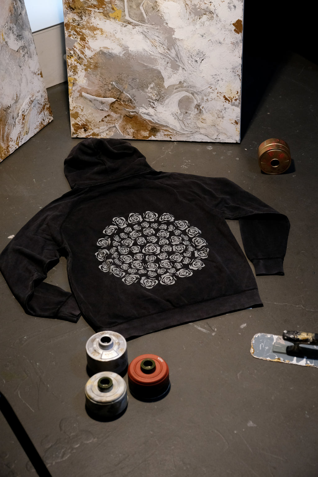 Stealth Mineral Wash Rose Cluster Hoodie