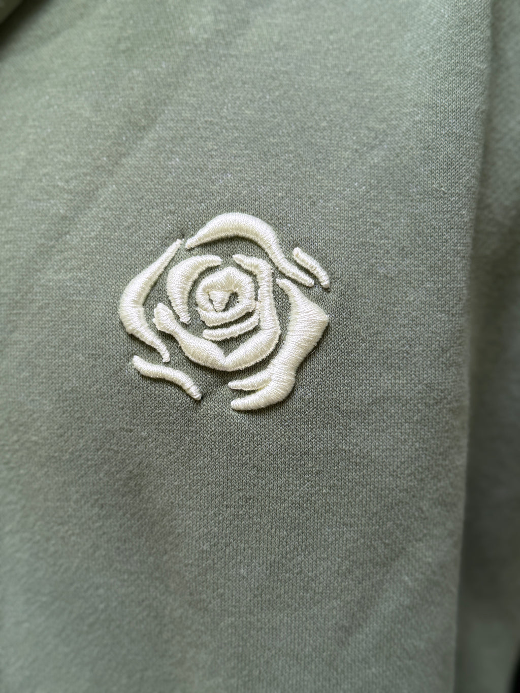 La Petite Fleur Vintage Olive Green Mineral Wash Rose Zip-Up