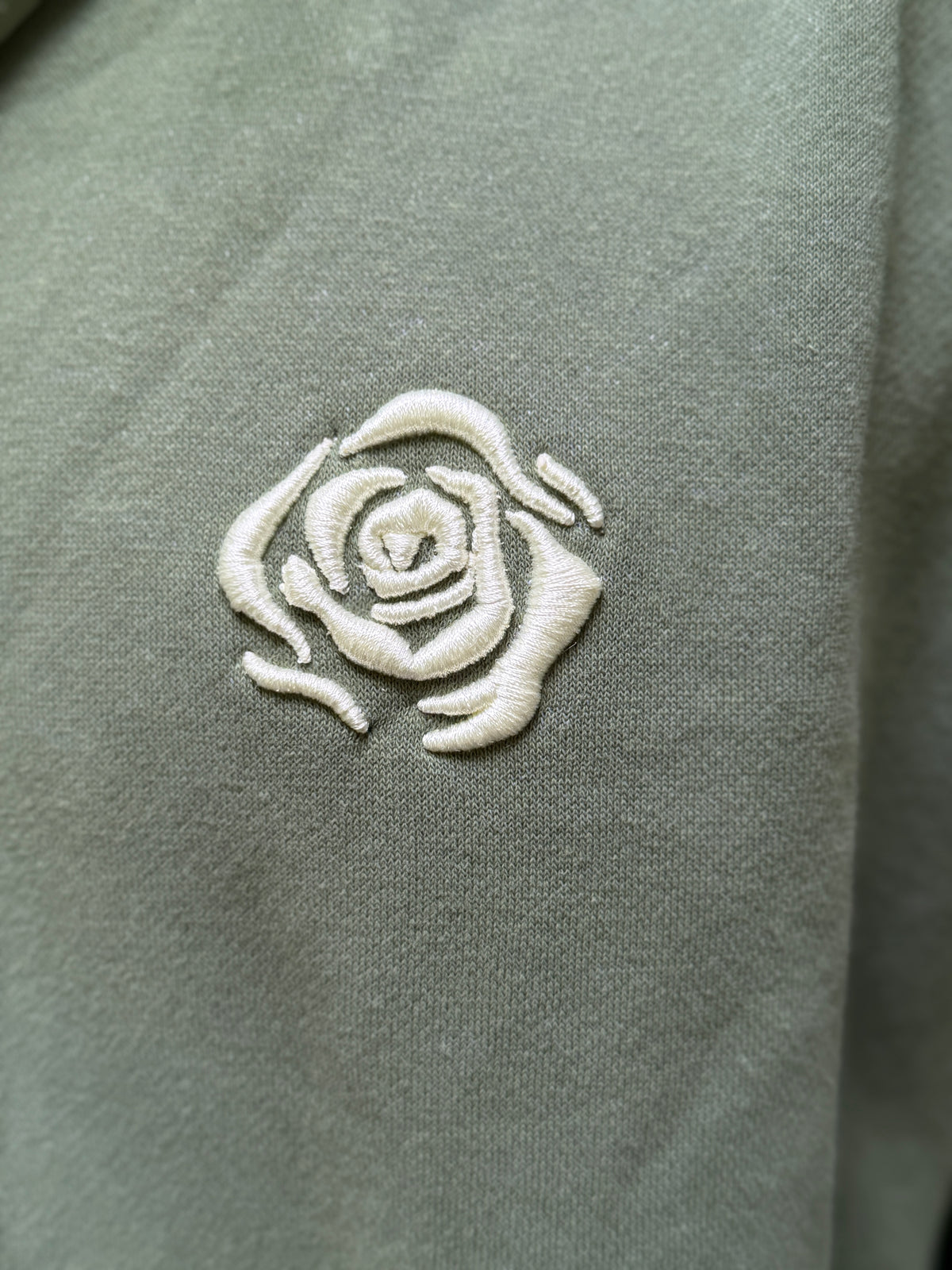 La Petite Fleur Vintage Olive Green Mineral Wash Rose Zip-Up